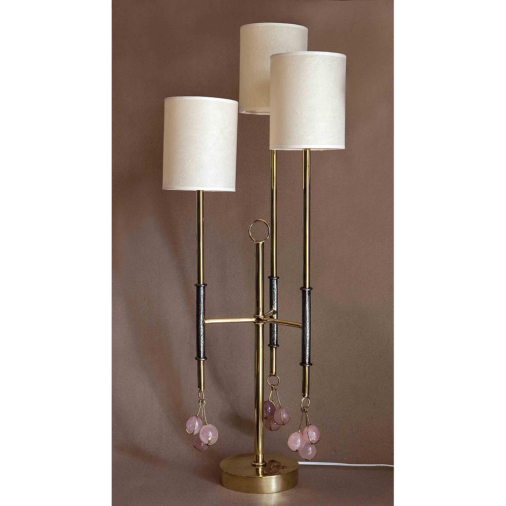 Lampe 3 abat-jours laiton/pierres