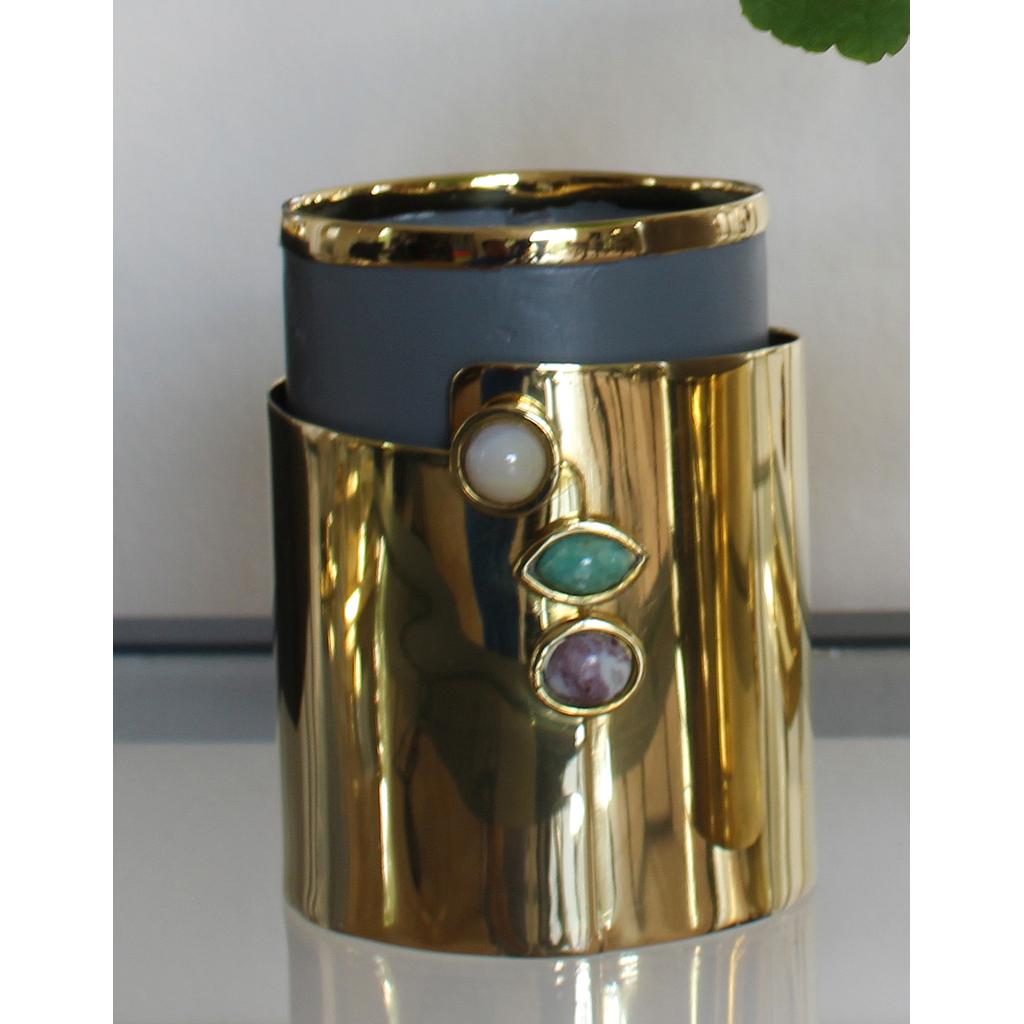 Vase laiton 3 cabochons